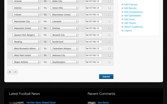 The World Famous PP | Edit Fixtures Page Screenshot