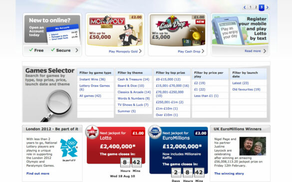 The National Lottery | Play Games Page Screenshot