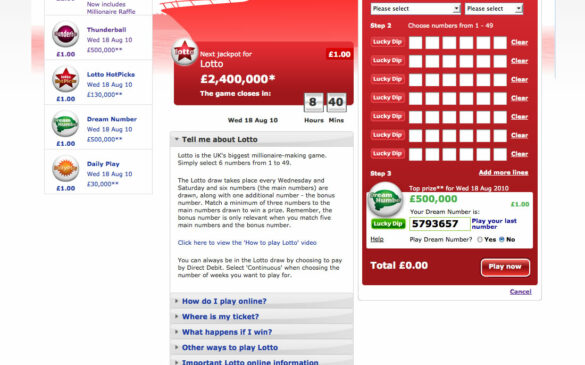The National Lottery | Play Lotto Page Screenshot
