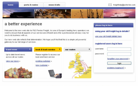 P&O Ferries Freight Home Page Screenshot