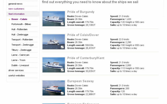 P&O Ferries Freight Ships Page Screenshot